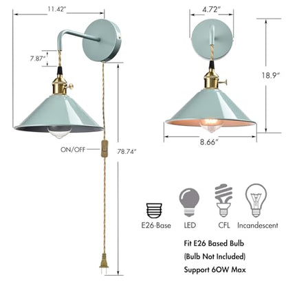 Sea Green Iron Plug-in Dual Mount Wall Sconces, 2-Pack - color: Plug in Sea Green*2Pcs