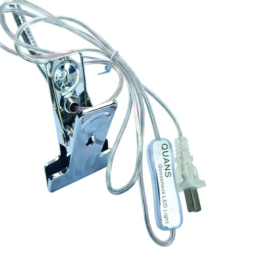 QUANS 5W High Power Clip-on Flexible Gooseneck Cool White LED Desk Light | 19 Inch Silver Adjustable Neck, 6000K 6500K, US Plug On/Off Switch, Metal Clamp for Sewing Study Bedside Craft Work Lighting - color: Silver (Cool White) Non-Dim