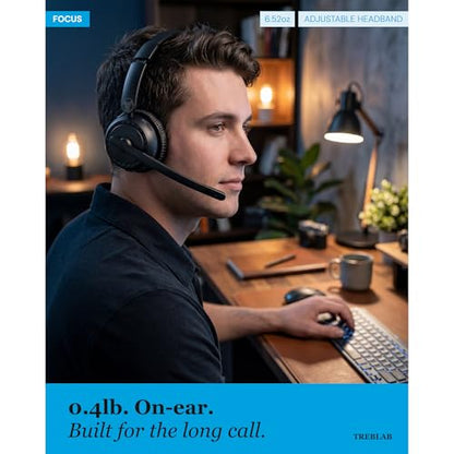 TREBLAB C7-Pro Wireless Bluetooth Headset, 60H Playtime, Bluetooth 5.3