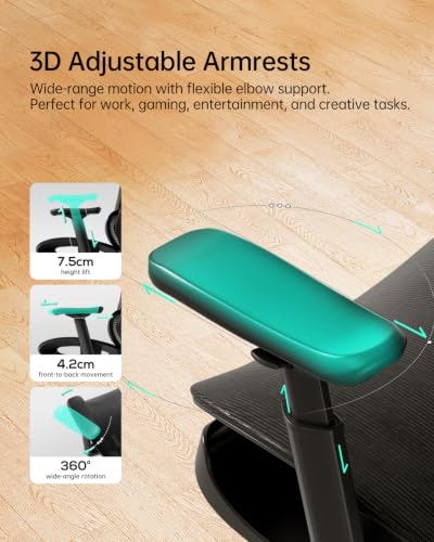 Hbada P2 Ergonomic Office Chair, Office Chair with 3D Lumbar Support, Ergonomic Chair with 3D 360° Rotation Arms & 3D Headrest, 135° Stepless Tilt Function, Black - color: Carbon Black