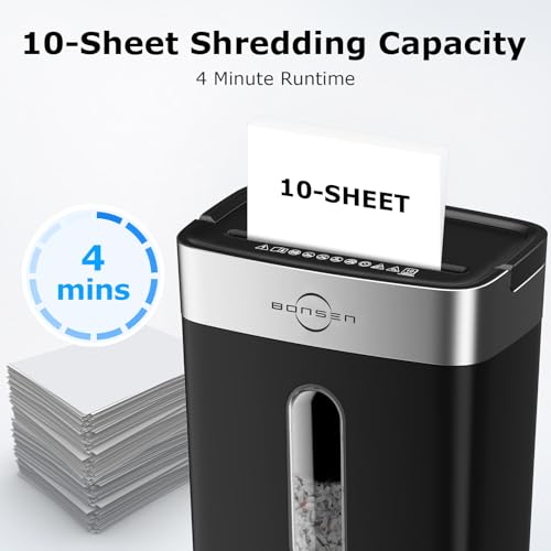 Bonsen 10-Sheet Cross Cut Paper Shredder for Home Office Heavy Duty - color: Black, size: 10-Sheet Cross Cut