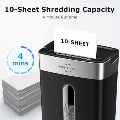 Bonsen 10-Sheet Cross Cut Paper Shredder for Home Office Heavy Duty - color: Black, size: 10-Sheet Cross Cut