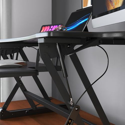 Mount-It! Standing Desk Converter 48" Wide Sit Stand Extra Large Desk Riser | Tabletop for 2 Monitors, Keyboard Tray & Device Slot, Height Adjustable from 6"–19.25" with Dual Gas Spring Handles, Black