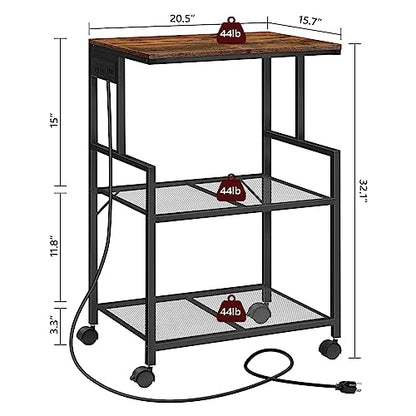 MAHANCRIS Mobile Printer Stand, 3-Tier Industrial Printer Cart with Power Outlets and 2 USB Ports, Rolling Printer Table on Wheels for Home Offices Kitchen Organization Rack, Rustic Brown PTHR78E01 - color: Rustic Brown