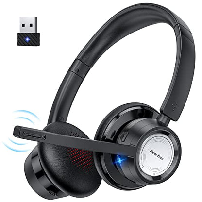 New Bee Wireless Headset Bluetooth Headset with Noise Cancelling Microphone 20hrs Talk time & Mute Button for Work/PC/Office/Zoom/Skype (Include USB Dongle)