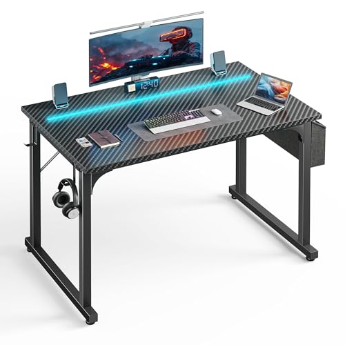 DurayLoly 40" Gaming Desk with Waterproof LED Lights for Bedroom,Black - color: Black, size: 40 IN
