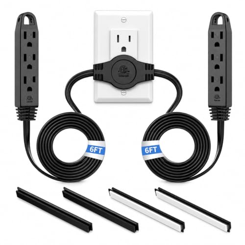 K KASONIC 12 FT Twin Extension Cord Power Strip, 3 Prong Flat Plug, Black - color: Black
