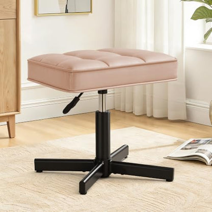 LUE BONA Adjustable Vanity Stool, 15''-19.5'' Foot Rest Under Desk, 360° Swivel Vanity Chair for Makeup Room, Rose Gold Upholstered Faux Leather Ottoman for Bathroom & Living Room, 300lbs - color: Rose Gold