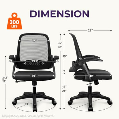 NEO CHAIR Office Desk Chair, Ergonomic Mesh with Flip-Up Armrests, Black - color: Black