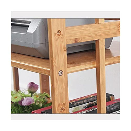 Free Standing 2 Tier Mobile Printer Stand with Lockable Rolling Wheels Wood Machine Storage Cart for Office and Home