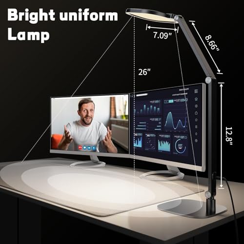 LED Desk Lamp for Home Office, Soft Edge-lit Design, Modern Style | Professional Eye-Caring Diffused Light, Dimmable Computer Light with 30 Modes, Memory & Timer, Flexible Swing Arm Table Lamp - color: Black (2-Pack)