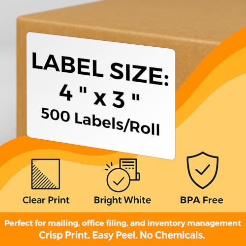4" x 3" Direct Thermal Shipping Labels, 12 Rolls-500/Roll, 1" Core - size: 4" x 3" -12 Rolls ( 6000 labels ）