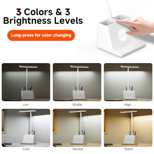 AXX Cute Small Desk Lamp with Fast Wireless Charger for College Dorm Room