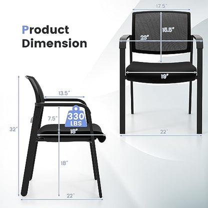 COSTWAY Stackable Office Guest Chairs Set of 2 with Armrests, No Wheels | Conference Room Chairs with Mesh Backrest and Upholstered Seat, Ergonomic Waiting Room Chairs for Office Home Reception Area - size: 2 Pack, style: No Wheels