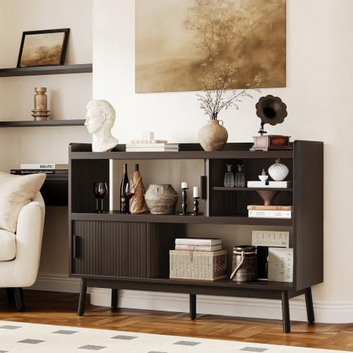 ONBRILL 51.2" Sideboard Buffet Cabinet with Outlet & Sliding Door, Brown - color: Brown, size: 51.2"