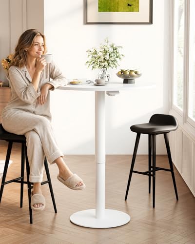 FLEXISPOT 24" Adjustable Height Round Dining Bar Table, Gas Spring Lift - color: White, size: 24‘’