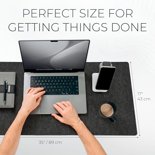 Nordik Felt Desk Mat - Large Felt Desk Pad - Charcoal 35 x 17 inches | Premium Desk Matt for Desktop, Full Desk Keyboard Mouse Pad, High Quality Felt and Non-Slip Rubber Liner for Home and Office - color: Charcoal