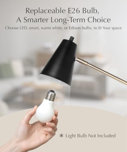 HarvestLand HaloBar Black Mordern Desk Lamp Reading Lamp for Home Office | Adjustable Black desk lamp, Modern table lamp for office, Bedside, Mid century modern desk lamp - color: Black HaloBar