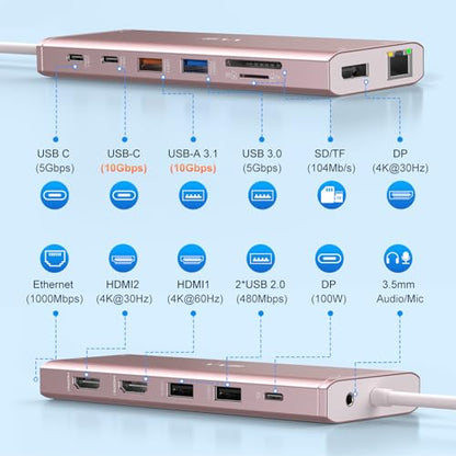 USB C Laptop Docking Station Dual Monitor 14 in 1 USB C Hub Multi Adapter - size: 4.5 inches