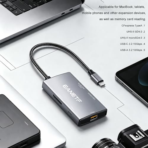 Eanetf 5-in-1 USB C Hub 10Gbps CFexpress Type C for 8K RAW