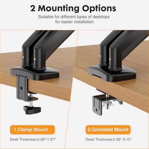DUMOS Dual Monitor Mount for Desk, Gas Spring Monitor Arm for 2 Monitors Max 32 Inches, Fully Adjustable Double VESA Mount with C-Clamp/Grommet Base, Holds Screen 17.6 lbs - size: 1PCS