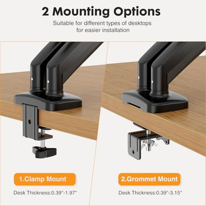 DUMOS Dual Monitor Mount for Desk, Gas Spring Monitor Arm for 2 Monitors Max 32 Inches, Fully Adjustable Double VESA Mount with C-Clamp/Grommet Base, Holds Screen 17.6 lbs - size: 1PCS