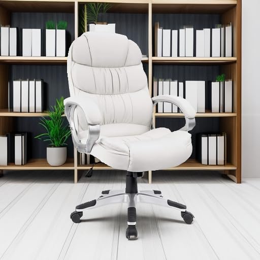 Homall Office Chair High Back Computer Desk Chair, PU Leather Adjustable Height Modern Executive Swivel Task with Padded Armrests and Lumbar Support (White) - color: White