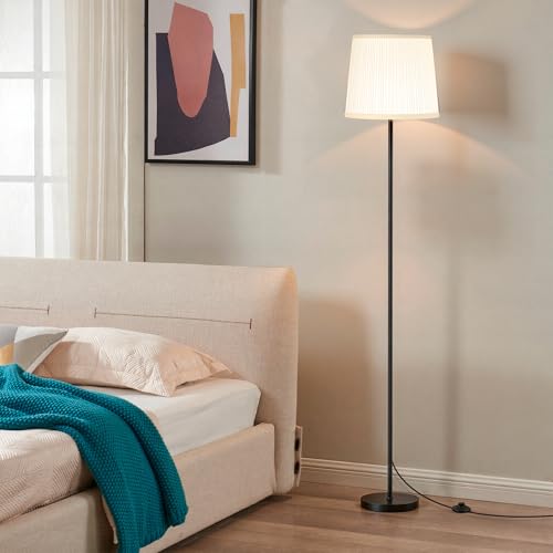 Dimmable Floor Lamp with Pleated Shade for Living Room | Dimmable LED Standing Lamp with Foot Switch, Modern Floor Reading Light for Bedroom Office Corner - color: Pleated
