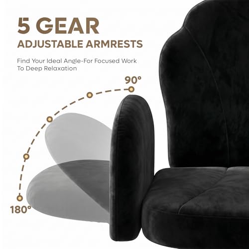 Bestier Criss Cross Office Chair with FILP-Up Armrests, Black Velvet | Rocking Recline,Swivel Makeup Vanity Chair with 5-Level Folding Armrest, Cross Legged Desk, Adjustable Height Swivel Chair - color: Black Velvet