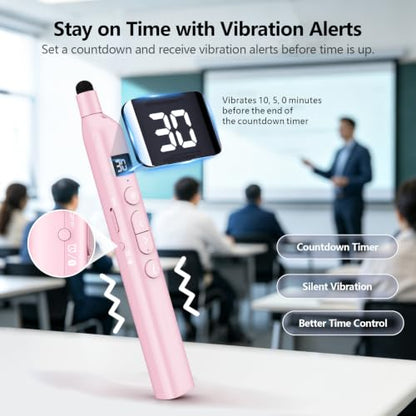 N21 Bluetooth Presentation Clicker for PowerPoint with Retractable Pointer | ①Laser Pointer②Telescopic touch pen③Countdown timer, vibration alert ④Customizable Button ⑤Rechargeable;battery level display - color: Pink - Red Pointer