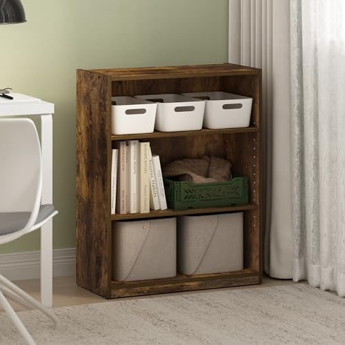 Furinno GEHRY Book Shelf, 3-Tier Small Bookshelf, Bookcase with Adjustable Shelves, 11.6 x 24.8 x 31.6, for Organization and Storage, for Living Room, Bedroom, Home Office, Amber Pine - color: Amber Pine, size: 3-Tier, 25" Wide