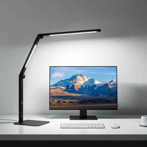 LED Desk Lamp for Home Office with Base, Dimmable Eye Care Architect Desk Light, Adjustable Swing Arm Dual-Light Lighting for Computer Monitor Work Desk Light, Reading, Study & Workbench