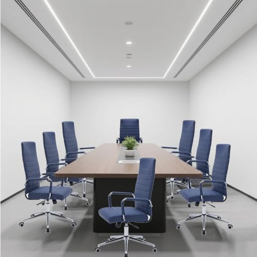 Navy Blue Leather Ribbed Office High-Back Desk Conference Chair with Wheels | Ergonomic High-Back Executive Chairs with Wheels Adjustable Swivel Computer Task Desk Chair with Arms and Thick Padded Seat - color: Blue, size: High Back