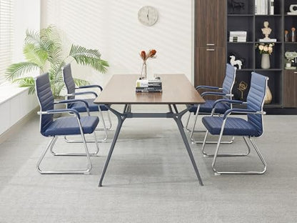 Okeysen Office Guest Chairs Set of 2, Modern Leather Reception Chairs with Mid Back & Sled Base, No-Wheel Desk Chairs for Waiting Room & Conference Room - color: Blue Leather/Silver Frame, size: Set of 2