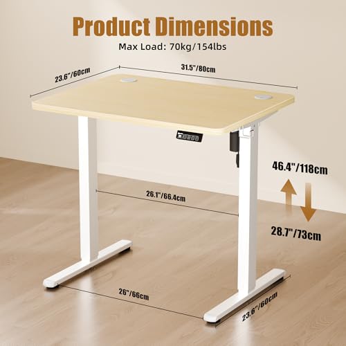 Small Standing Desk, 32"x24" Height Adjustable Sit-Stand, Home Office, Oak | Electric Adjustable Standing Desk, Sit to Stand Computer Office Desk with Splice Board, Memory Preset, Lifts 28.7''-46.5" - color: White Frame-gold Oak, size: 32-inch