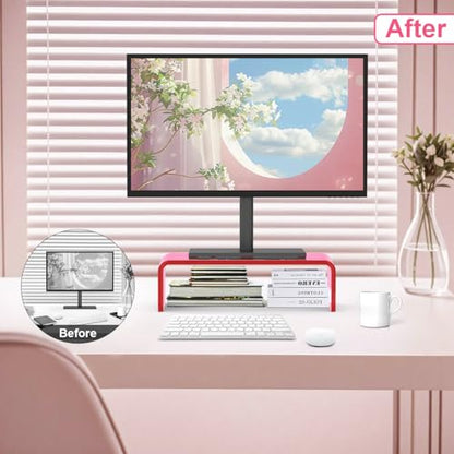 Acrylic Monitor Stand Riser Pink Laptop Stand Riser L15 xW7.5 xH4 - size: 15''-Pink