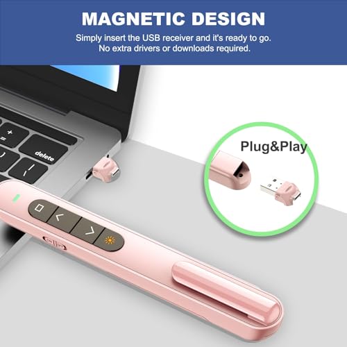QUI Presentation Clicker with Volume Control, Wireless Presenter Remote | Plug & Play 2.4GHz USB Slide Advancer Compatible with Mac/Windows, Works with PowerPoint, Keynote, and Google Slides - color: Pink, size: L