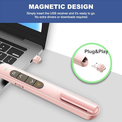 QUI Presentation Clicker with Volume Control, Wireless Presenter Remote | Plug & Play 2.4GHz USB Slide Advancer Compatible with Mac/Windows, Works with PowerPoint, Keynote, and Google Slides - color: Pink, size: L
