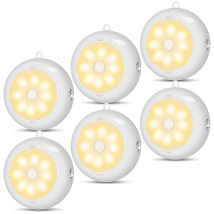 Reoshine Motion Sensor Light Indoor AA Battery Operated, Under Cabinet Lighting, Magnetic Stick on LED Puck Lights for Stair, Wall, Closet, Dimmable, 3000K Warm White (6 Pack) - color: Warm White