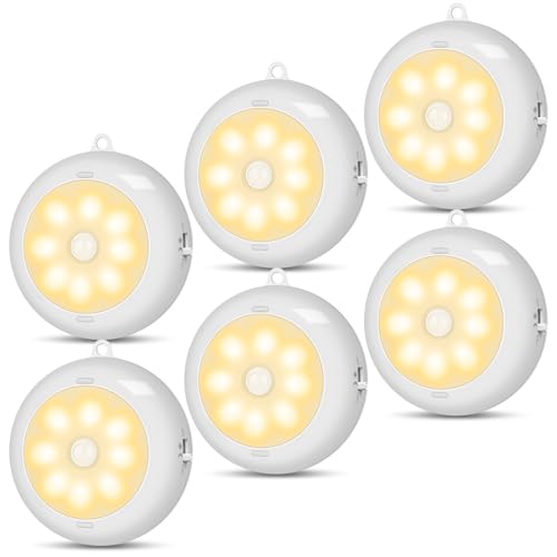 Reoshine Motion Sensor Light Indoor AA Battery Operated, Under Cabinet Lighting, Magnetic Stick on LED Puck Lights for Stair, Wall, Closet, Dimmable, 3000K Warm White (6 Pack) - color: Warm White