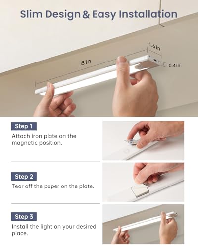 Pak 8 Inch LED Motion Sensor Under Cabinet Closet Light 5 Pack Rechargeable