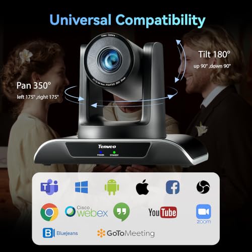 Tenveo 20X Optical Zoom PTZ Camera with AI Auto-Tracking, USB 3.0/HDMI, FHD 1080P60 for Video Conferencing, Live Streaming, Church, Education, Zoom, Teams & OBS - color: Obsidian Black