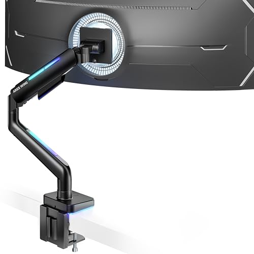 ARES WING Ultrawide Monitor arm with RGB for 17-49 Inch Screen, Black - color: Black