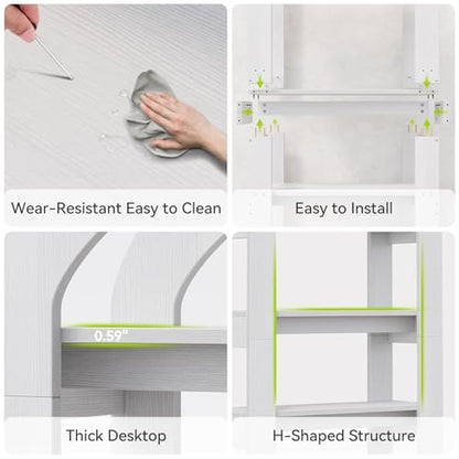 LITTLE TREE 5-Tier Bookshelf, Arch-Shaped Racks, Tall Standing Wooden Bookcase Display Shelf Modern Storage Solution, White - color: White, size: 1