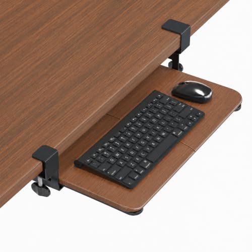 BONTEC Under Desk Keyboard Tray, Pull-Out Keyboard & Mouse Platform | C-Clamp Mount, Space-Saving Ergonomic Slide-Out Drawer, 31.3 in Including Clamps, 20 x 11.8 in Tray, Walnut - color: Walnut, size: 20" x 11.8"