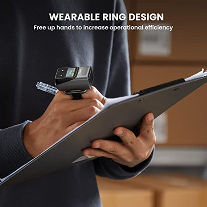 Eyoyo 2D 1D Mini Wearable Finger Ring Bluetooth Barcode Scanner with Screen | Left&Right-Handed Use, Wireless QR Code Scanner Reader Inventory, Support Screen Scan, Compatible with iPad iPhone Android - color: Grey