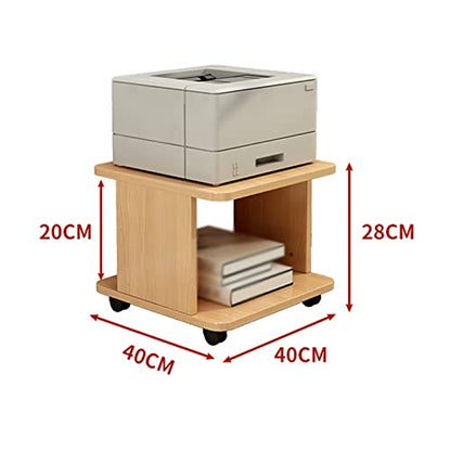 Printer Stand Wooden Movable Laser Printer Stand, 2-Tier Mobile Machine Cart with Open Storage, Heavy Duty Storage Rack for Office and Home, Log Color Multifunctional Stand