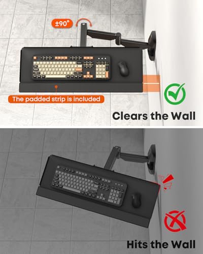 Extra Long Keyboard Wall Mount - 26 Inch Wall Mount Keyboard and Mouse Tray, Full Motion Typing Platform with Spring Arm, Holds up to 19.8 lbs, Black