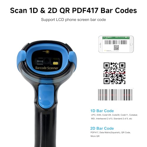 VOTTAN 2D USB Barcode Scanner with Stand, PDF417 Data Matrix Aztec QR Code Handheld Barcode Reader with Universal Holder