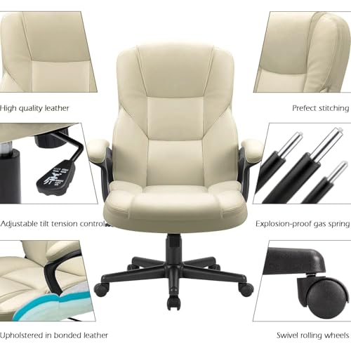 Furmax Office Executive Chair High Back Adjustable Managerial Home Desk Chair, Swivel Computer PU Leather Chair with Lumbar Support (1, Khaki) - color: Khaki